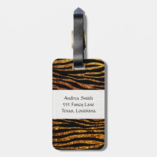 Glitter Zebra, Zebra Print, Your Name Bagagelabel (Achterkant verticaal)