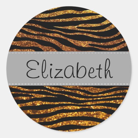 Glitter Zebra, Zebra Print, Your Name Ronde Sticker (Voorkant)