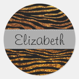 Glitter Zebra, Zebra Print, Your Name Ronde Sticker