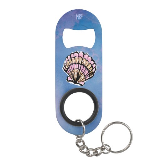 *~* Glitter Zee Shell Star Blue Waterverf Mini Flessenopener (Achterkant)