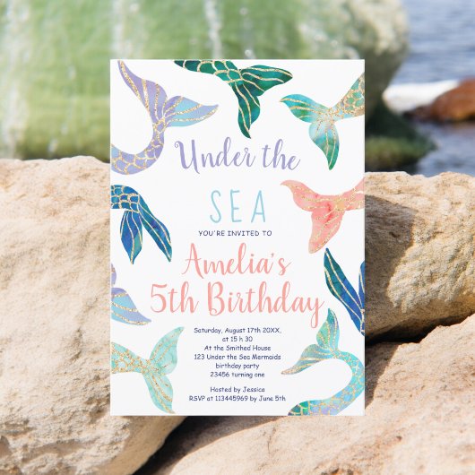 Glitter zeemeermin goud glitter pastel 5e verjaard kaart