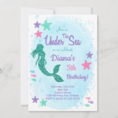 Glitter Zeemeermin Onder het Zee Verjaardagsuitnod Kaart (Voorkant)