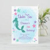 Glitter Zeemeermin Onder het Zee Verjaardagsuitnod Kaart (Staand voorkant)