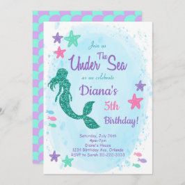 Glitter Zeemeermin Onder het Zee Verjaardagsuitnod Kaart