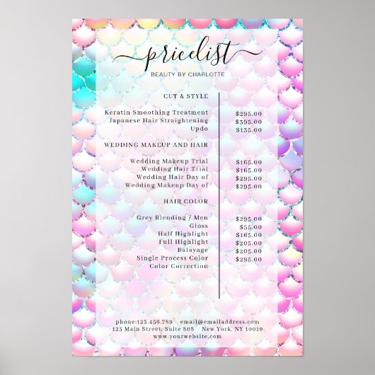 Glitter Zeemeermin Patroon Salon Preisliste Poster (Voorkant)