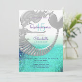 Glitter Zeemeermin Quinceanera Verjaardag Kaart (Staand voorkant)
