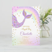 Glitter Zeemeermin Staart Verjaardag Uitnodiging (Staand voorkant)