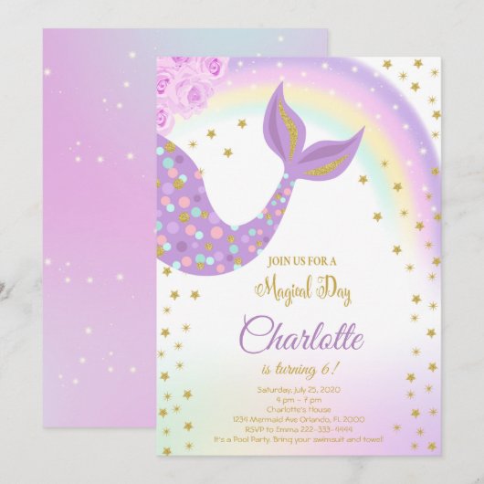 Glitter Zeemeermin Staart Verjaardag Uitnodiging (Voorkant / Achterkant)