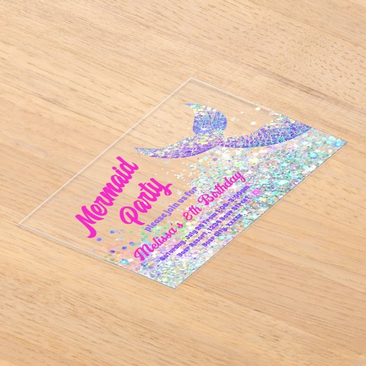 Glitter zeemeermin Verjaardagsuitnodiging Acryl Uitnodigingen (Laagn)