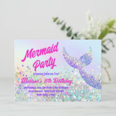 Glitter zeemeermin Verjaardagsuitnodiging Kaart (Staand voorkant)