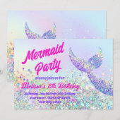 Glitter zeemeermin Verjaardagsuitnodiging Kaart (Voorkant / Achterkant)