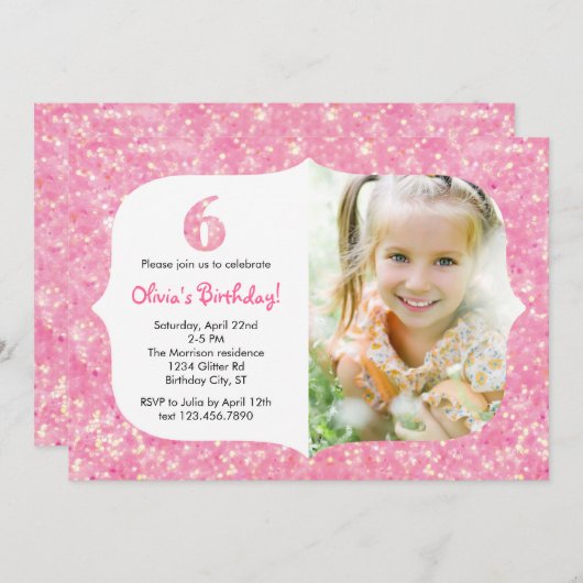 Glitter Zesde Uitnodiging van de Dag (Voorkant / Achterkant)