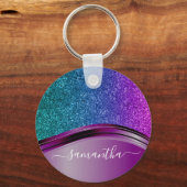 Glitter ziet er Helder Paarse persoonlijke naam ui Sleutelhanger (Voorkant)