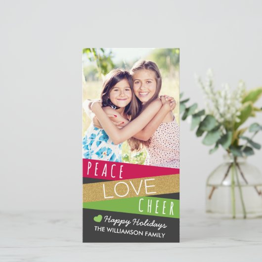 Glitter Zig Zag Holiday Photo Card/Red Green Feestdagenkaart (Staand voorkant)