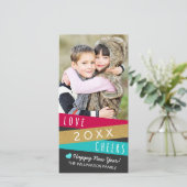 Glitter Zig Zag Nieuwjaar Fotokaart Feestdagenkaart (Staand voorkant)