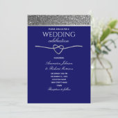 Glitter Zilver Blauw Huwelijk Kaart (Staand voorkant)