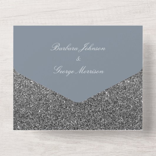 Glitter Zilver Elegante Winter Wedding All In One Uitnodiging (Achterkant)