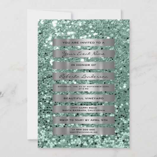 Glitter Zilver Grijs Strepen Mint Groen Pastel Kaart (Voorkant)