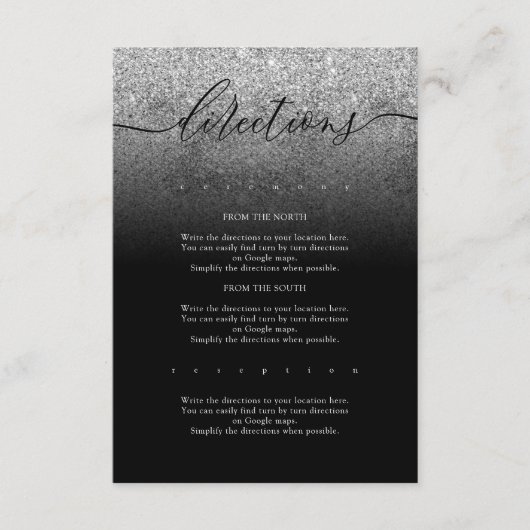 Glitter Zilver Modern Eenvoudige Bruiloft Routebes Informatiekaartje (Voorkant)