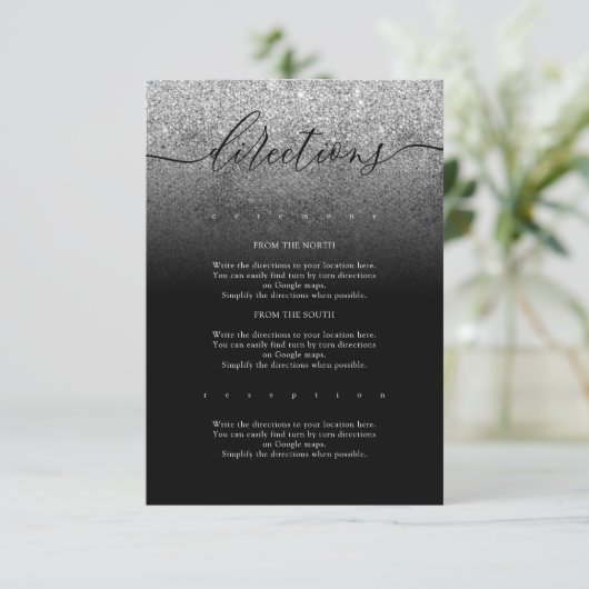 Glitter Zilver Modern Eenvoudige Bruiloft Routebes Informatiekaartje (Staand voorkant)