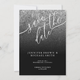 Glitter Zilver Modern Huwelijk Bewaar de DATUM Save The Date