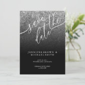 Glitter Zilver Modern Huwelijk Bewaar de DATUM Save The Date (Staand voorkant)