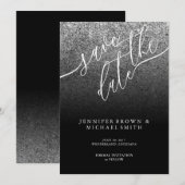 Glitter Zilver Moderne Bruiloft Save the DATE (Voorkant / Achterkant)