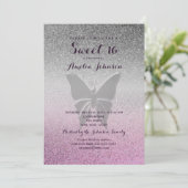 Glitter Zilver Roze Zoet 16 Verjaardag Kaart (Staand voorkant)