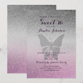 Glitter Zilver Roze Zoet 16 Verjaardag Kaart (Voorkant / Achterkant)
