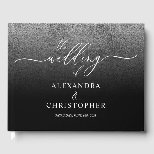 Glitter Zilver SPARKling Bruiloft Kalligrafie Gastenboek (Voorkant)