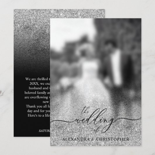 Glitter Zilver SPARKling Huwelijksfoto Kaart (Voorkant / Achterkant)