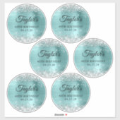 Glitter Zilver & Turquoise 40e Verjaardag 5" Cirke Sticker (Vel)