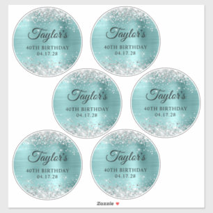 Glitter Zilver & Turquoise 40e Verjaardag 5" Cirke Sticker