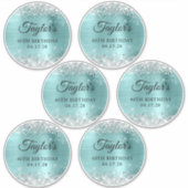 Glitter Zilver & Turquoise 40e Verjaardag 5" Cirke Sticker (Voorkant)