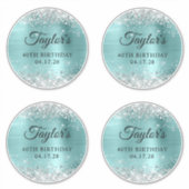 Glitter Zilver & Turquoise 40e Verjaardag 6" Cirke Sticker (Voorkant)