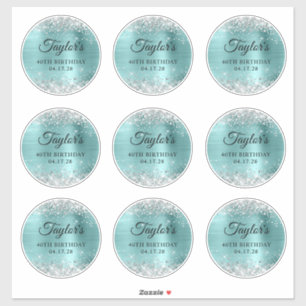 Glitter Zilver & Turquoise 40ste Verjaardagskring Sticker