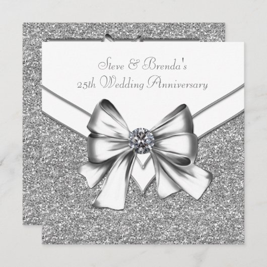 Glitter Zilveren 25e Hochfeestdag Feest Kaart (Voorkant / Achterkant)