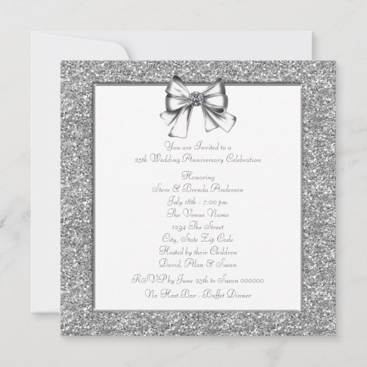 Glitter Zilveren 25e Hochfeestdag Feest Kaart (Achterkant)