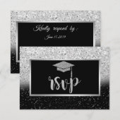 Glitter Zilveren Afstudeerhoed,Confetti Afstudeerf RSVP Kaartje (Voorkant / Achterkant)