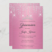 Glitter zilveren druipende Quinceanera uitnodiging (Voorkant / Achterkant)