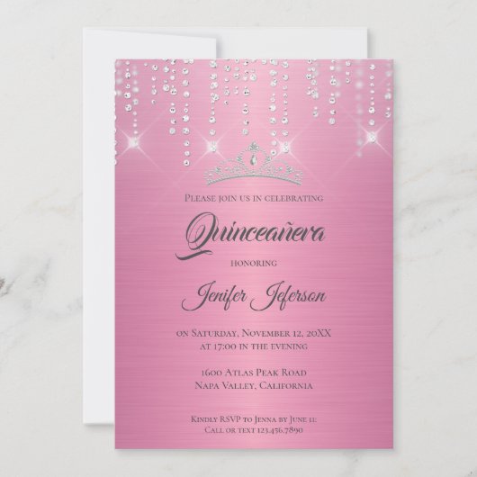 Glitter zilveren druppel Quinceanera uitnodiging (Voorkant)