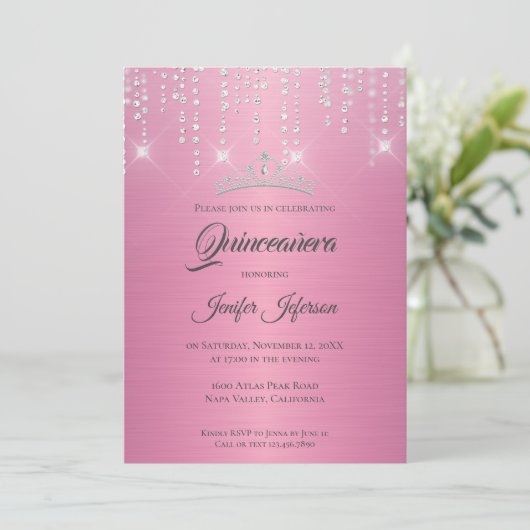 Glitter zilveren druppel Quinceanera uitnodiging (Staand voorkant)