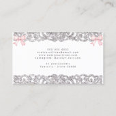 Glitter zilveren lijst roze boog visitekaartje (Achterkant)