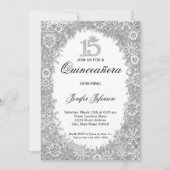Glitter zilveren winter Quinceanera uitnodiging (Voorkant)