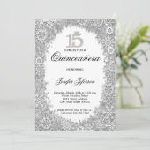 Glitter zilveren winter Quinceanera uitnodiging (Staand voorkant)
