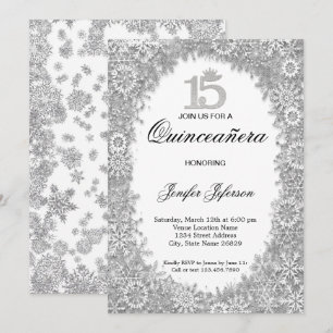 Glitter zilveren winter Quinceanera uitnodiging