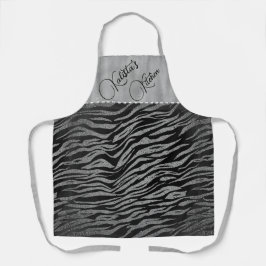 Glitter zilveren zebra print op zwart gepersonalis schort