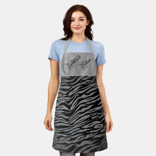 Glitter zilveren zebra print op zwart gepersonalis schort