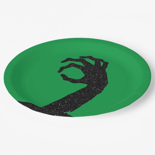 Glitter Zombie Hand Halloween Papieren Bordje (Gekanteld)