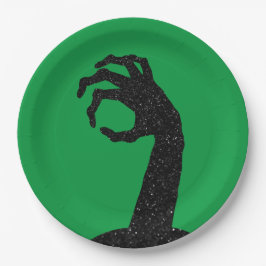 Glitter Zombie Hand Halloween Papieren Bordje